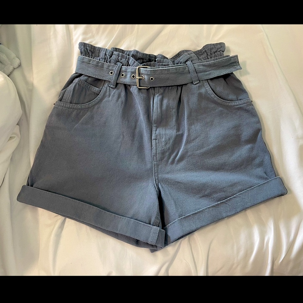 Forever21 Pale Blue High Waisted Paperbag Denim Shorts